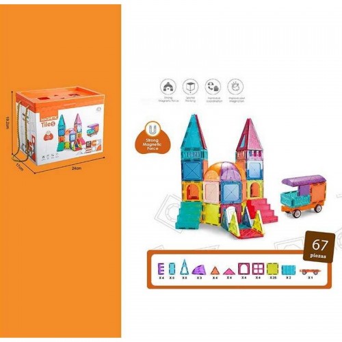 Конструктор CH 1132 (8) "Дом", магнитный, машинка, 67 деталей