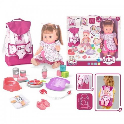 Кукла WZB 8801-9 (24) высота 30 см, чип со звуками, пьет, ходит в туалет, закрывает глаза, аксессуары, рюкзак