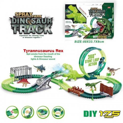 Трек 351 (18/2) светло, звук, дино площадка, 175 элементов, длина трека 405 см, аксессуары