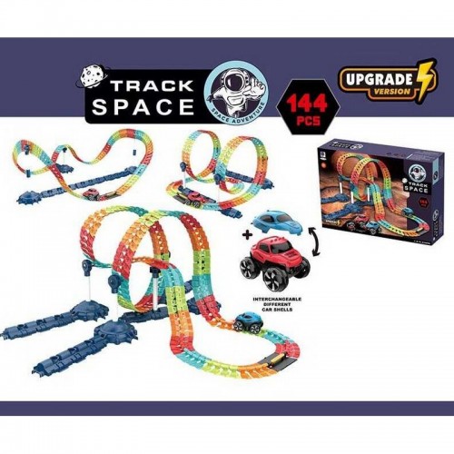 Трек 661-708 (12) 144 элемента, машинка на батарейках, подсветка фар, автоматическое движение