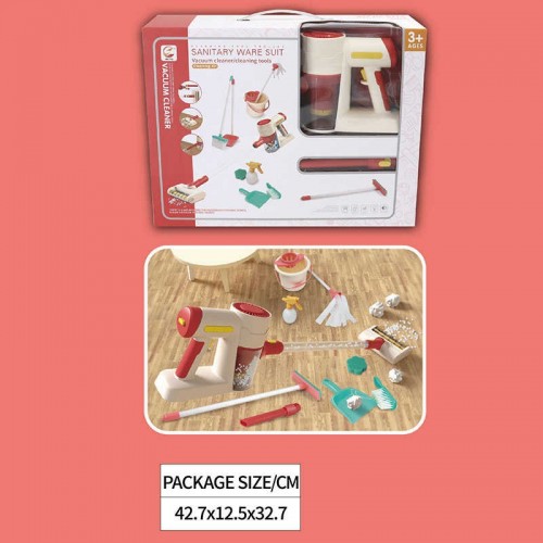 Пылесос 8005 (12) вакуумный, звук, мелодия, дополнительная насадка, швабра, совок, щетка, губка, ведро